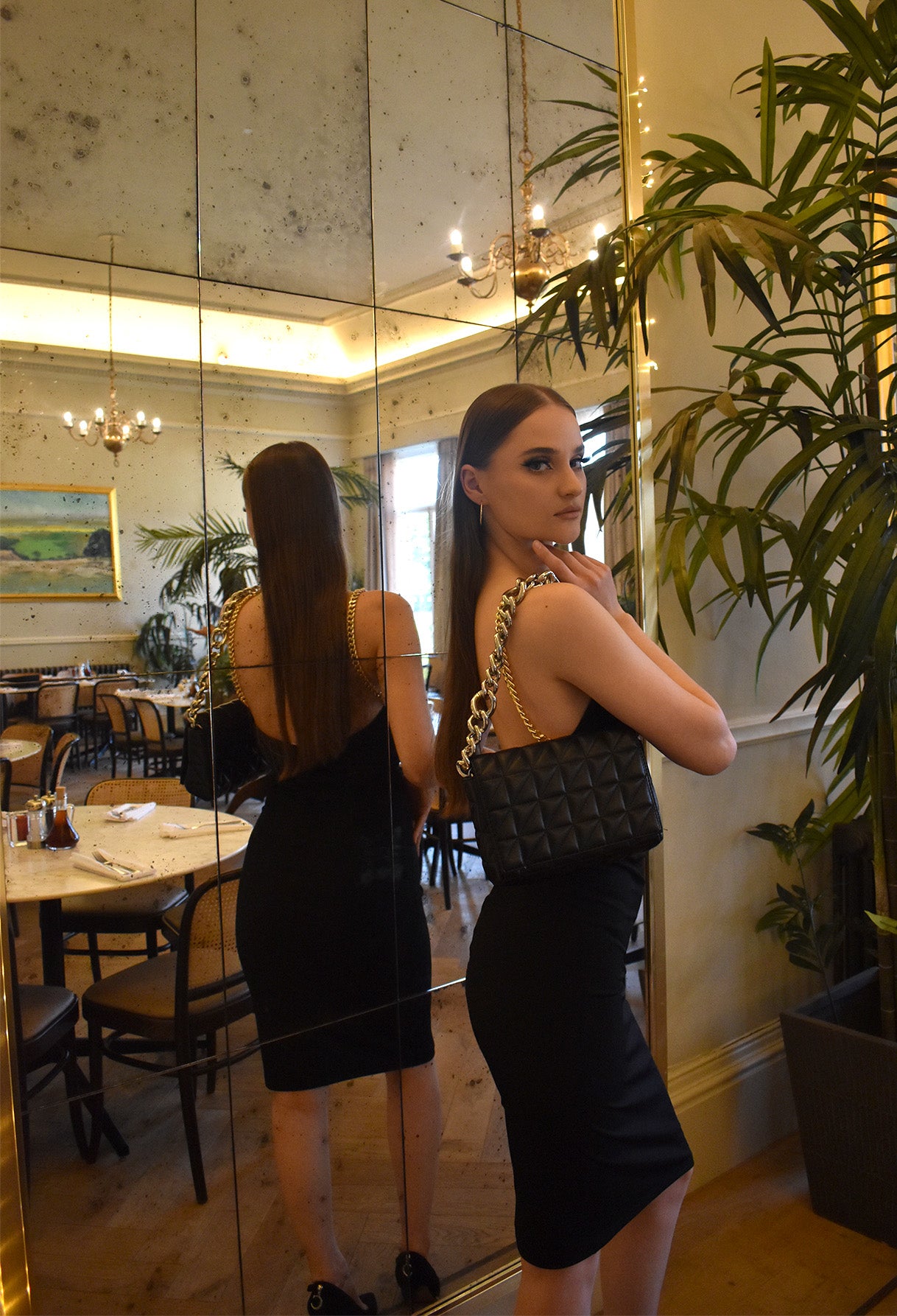 Harper Large Quilted Metal Chain Shoulder Bag