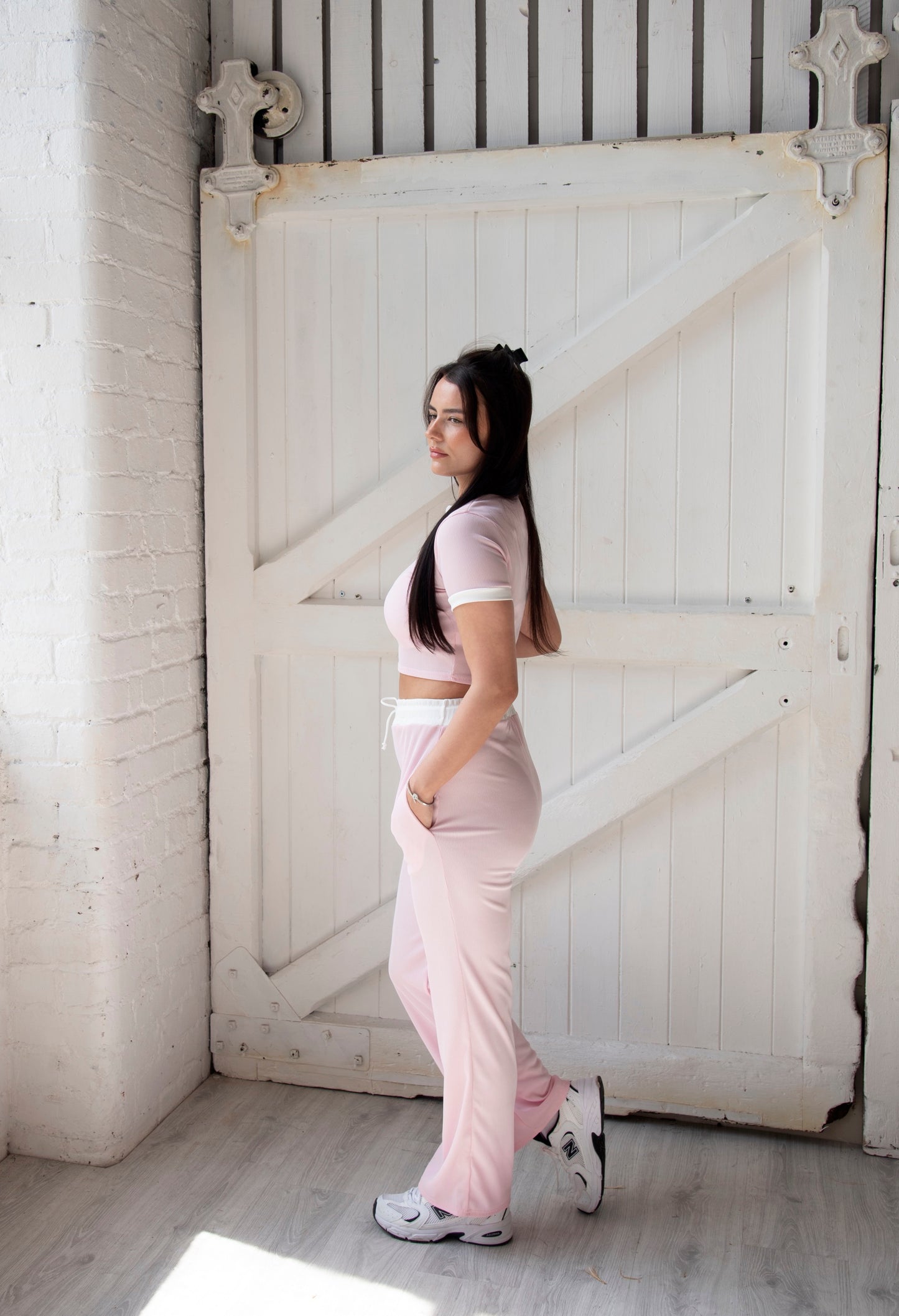 Contrast Trim Ribbed Crop Top & Trousers Co-ord